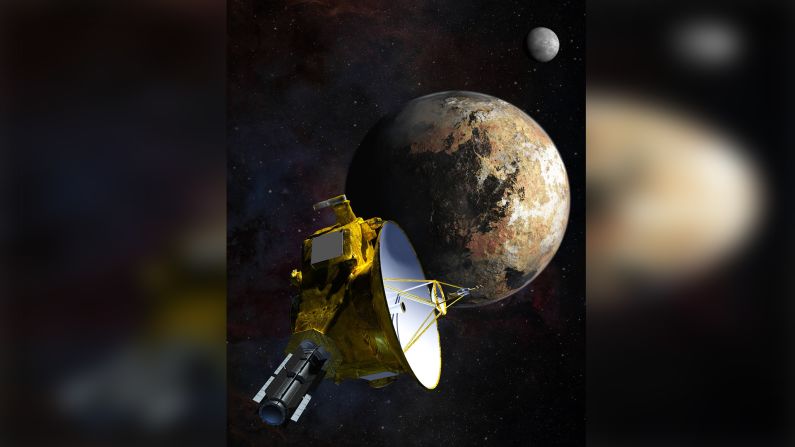 Un concepto artístico de la nave espacial New Horizons mientras se acerca a Plutón y su luna más grande, Charón, en julio de 2015.