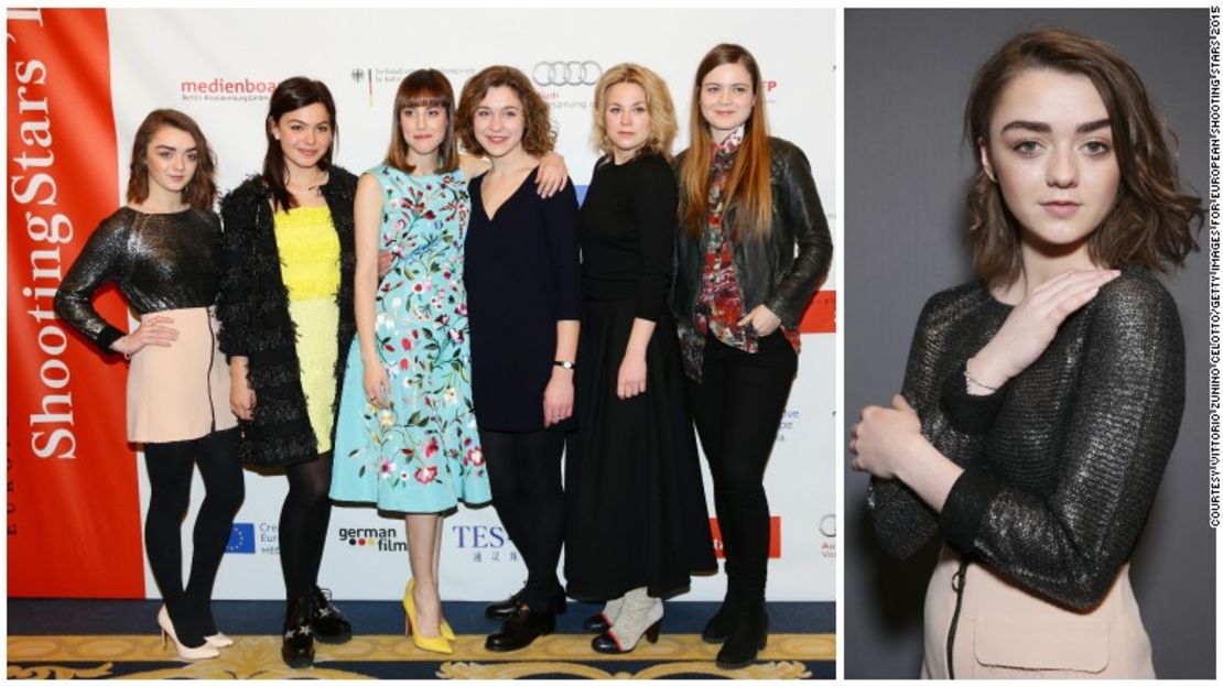 Maisie Williams posa con sus compañeras actrices elegidas como las 'Estrellas Europeas en Ascenso' en la edición 65 del Festival Internacional de Cine de Berlín en febrero del 2015. (De izquierda a derecha) Maisie Williams, Abbey Hoes, Natalia de Molina, Aiste Dirziute, Emmi Parviainen y Hera Hilmar.