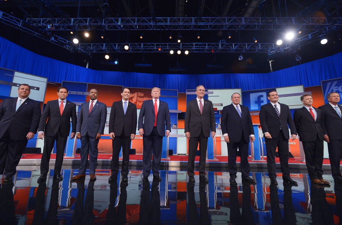 Los principales candidatos republicanos en el debate que se realizó en el Quicken Loans Arena de Cleveland, Ohio.