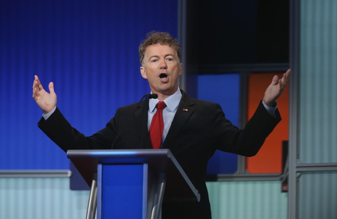 Rand Paul, senador y precandidato republicano en el Quicken Loans Arena en Cleveland, Ohio.