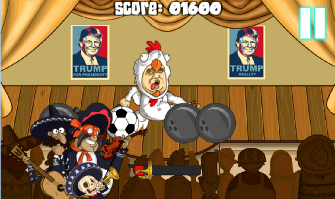 El objetivo del juego es golpear a Trump antes de que salga del escenario.