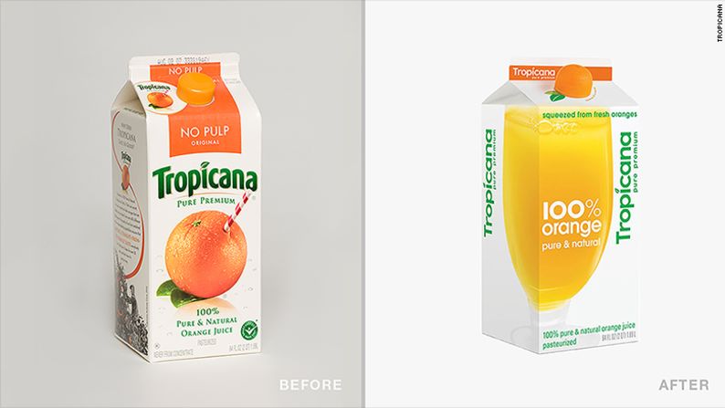 Tropicana cambió su logo en enero de 2009 pero volvió a al logo original un mes después tras enfrentar fuerte desaprobación del público y caída en las ventas.