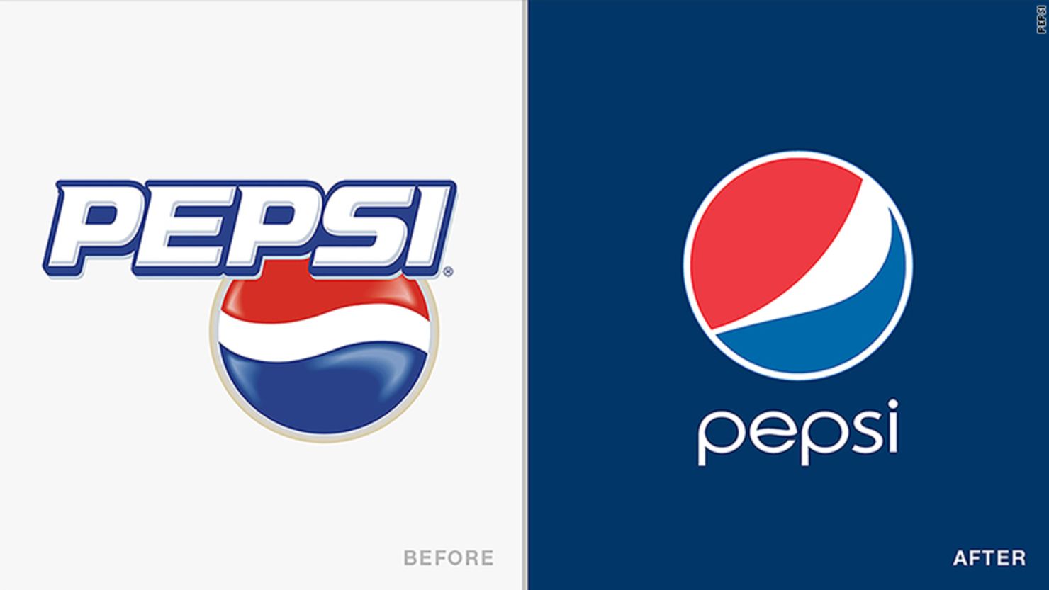 El logo de Pepsi cambió varias veces con los años. El de la izquierda es el logo usado de 2003 a 2006 y el de la derecha es el actual.