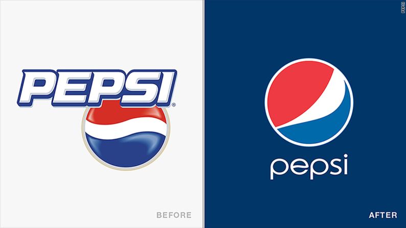 El logo de Pepsi cambió varias veces con los años. El de la izquierda es el logo usado de 2003 a 2006 y el de la derecha es el actual.