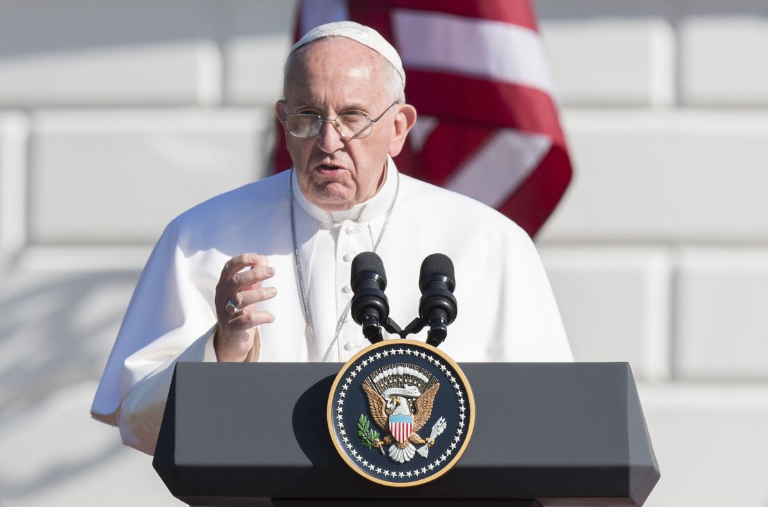 El papa Francisco se dirigió a los fieles desde la Casa Blanca a su llegada a Washington en septiembre de 2015.