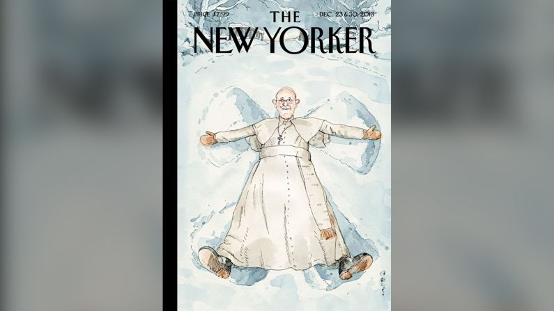 New Yorker, Diciembre de 2013 — Con un dibujo de Francisco haciendo ‘angelitos’ en la nieve, la revista neoyorquina capturó la naturaleza alegre y descomplicada del papa, que en sólo 9 meses de papado (en ese entonces) ya se había ganado el cariño de la gente.