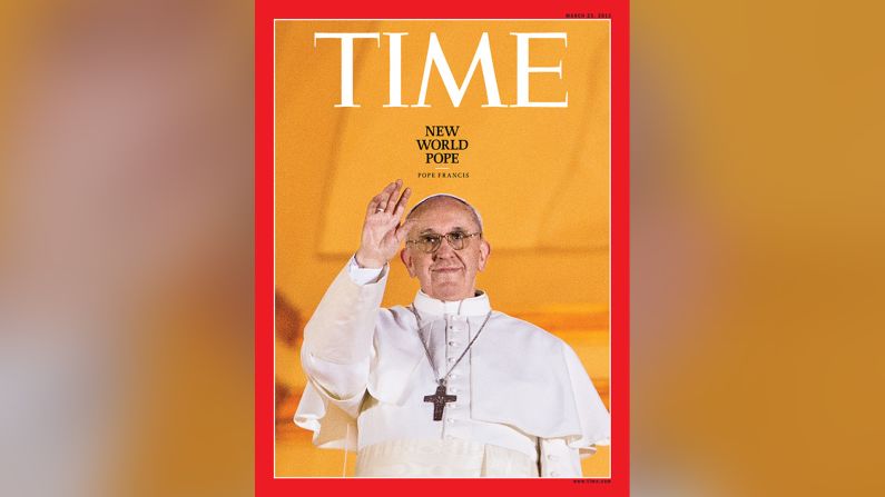 Revista Time, Marzo de 2013 — “Nuevo papa del mundo. El papa Francisco”. Con una portada sencilla donde aparece imagen del entonces recién nombrado pontífice, TIME le dio la bienvenida a Jorge Mario Bergoglio a su pontificado. Allí el papa argentino saluda a por primera vez al mundo.