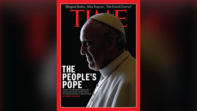 Revista TIME, Julio 29 de 2013 - “El papa del pueblo. Francisco está redefiniendo el papado con humildad y franqueza. ¿Podrá restaurar la imagen de la Iglesia en Latinoamérica?”, se pregunta la revista; fue la vez que el pontífice fue portada de esta prestigiosa revista.