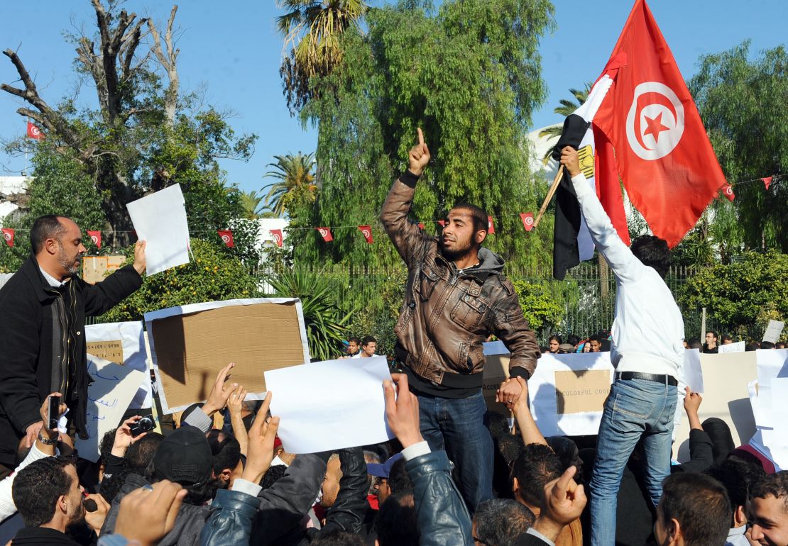 Protestas en Túnez en diciembre de 2011, en medio de la llamada 'Primavera Àrabe'.