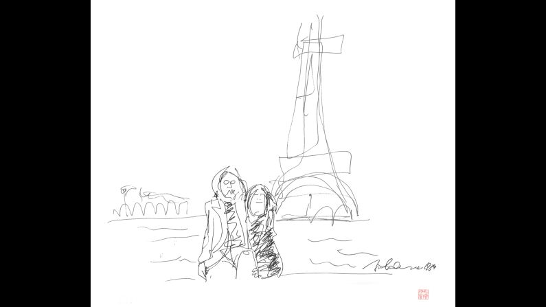 Lennon y Ono visitaron Amsterdam, Viena y París durante su luna de miel en 1969. Este dibujo fue realizado en la ciudad luz.