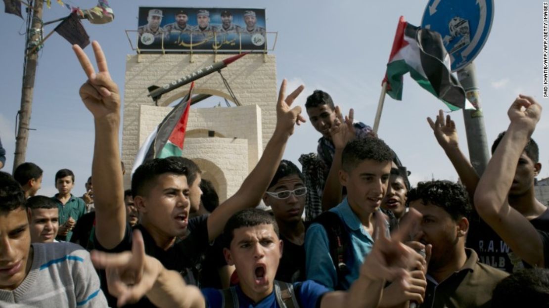 Palestinos protestan en Rafah, al sur de Gaza el 13 de octubre.