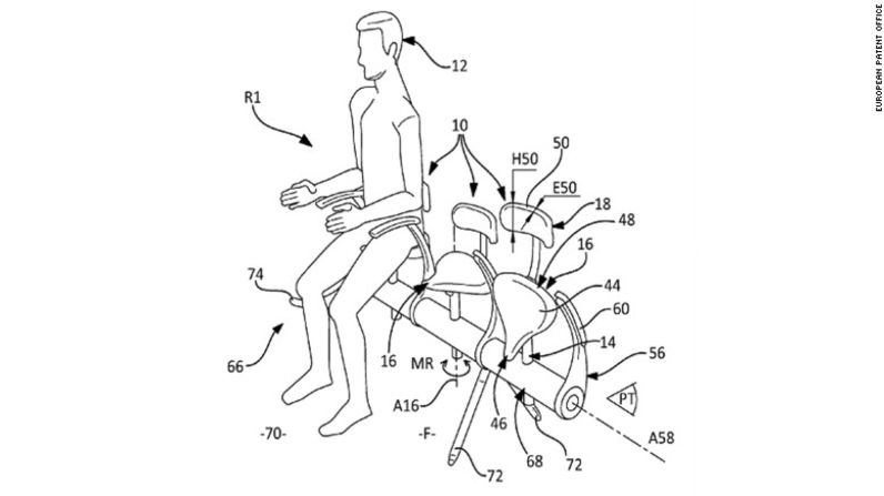 Asiento tipo silla de caballo – Al menos con el diseño de las filas apiladas, los pasajeros en realidad estarán sentados. No tanto con el llamado asiento de silla de montar, otra patente de Airbus, el que les obligaría a asumir una posición en semi-cuclillas durante el vuelo.