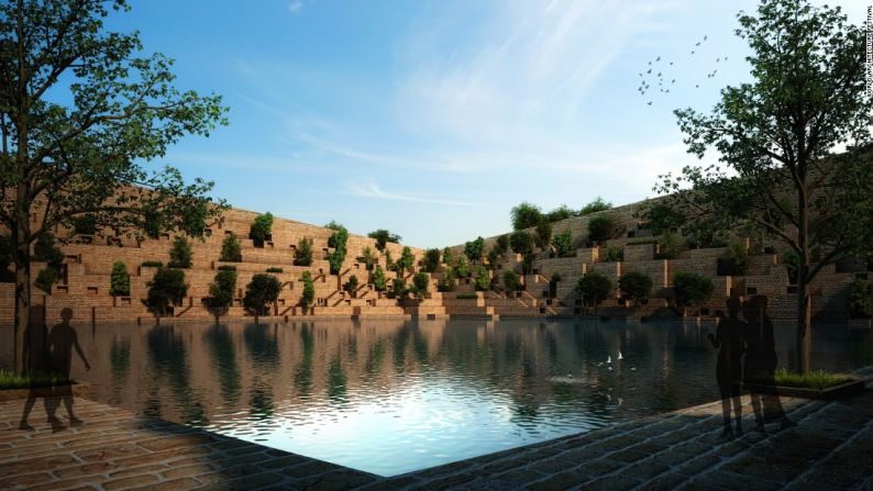 ‘The Reservoir’ por Sanjay Puri Architects: la oficina de The Reservoir toma su diseño de la antigua caja de escaleras de la India. Una piscina natural de agua se encuentra en el centro de la estructura. Cada piso de la oficina está diseñado para imitar una escalera del pozo.