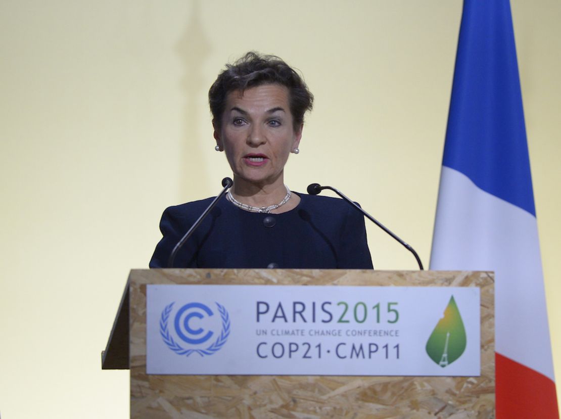 La Secretaria Ejecutiva de la Convención Marco de Naciones Unidas sobre el Cambio Climático, Christiana Figueres, durante un discurso inaugural en la Cumbre del Clima en París, el 30 de noviembre de 2015.