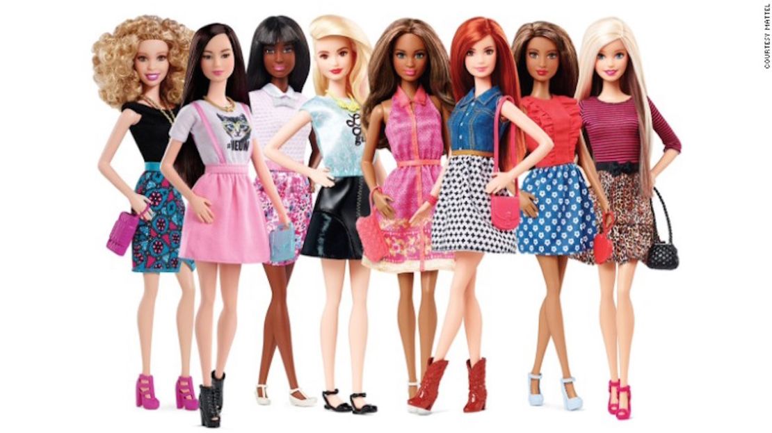 La línea Barbie Fashionista presentó ocho diferentes tonos de piel, 14 estructuras faciales, 22 estilos de pelo de diferentes colores y 18 colores de ojos.