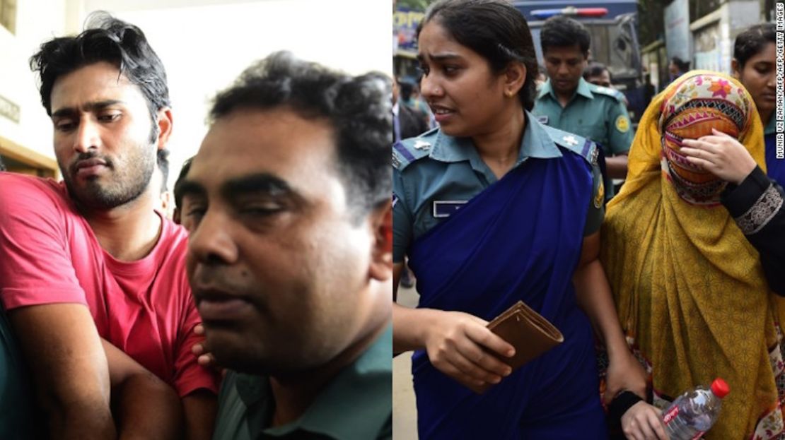 Shahadat Hossain y su esposa, Nritto Shahadat, son escoltados por seguridad durante su comparecencia en el juzgado en octubre.