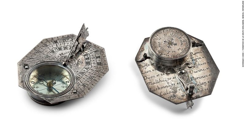 Reloj solar de plata firmado por Pierre LeMaire — Actualmente parte del Musée international d'horlogerie en Suiza, este reloj solar de plata se remonta al siglo XVIII en París.