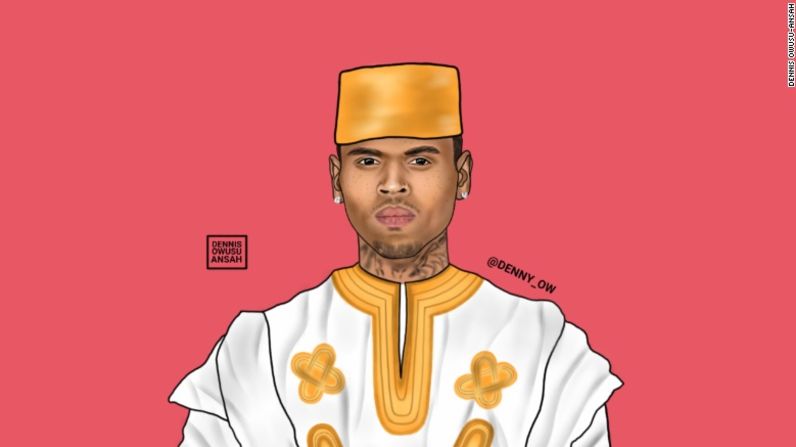 Owusu-Ansah ha cambiado el nombre de Chris Brown a Chris Kofi Sarpong Brown. Él está destacando la belleza de África a través de su arte pop actual de personalidades famosas.