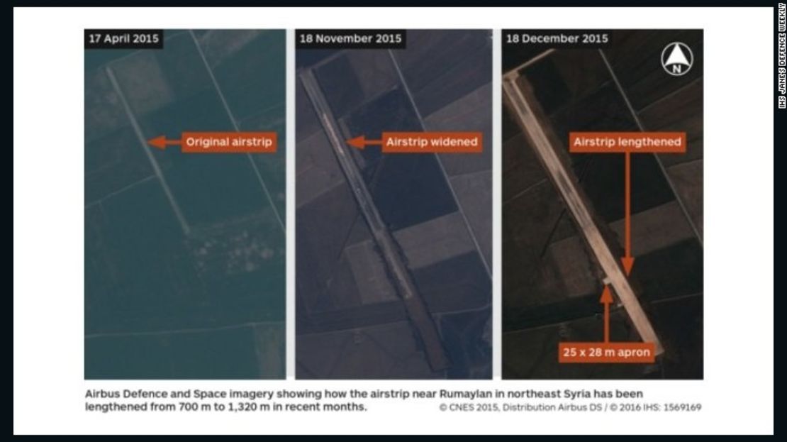 Las imágenes de satélite obtenidas por IHS Jane's muestran una pista de aterrizaje al noreste de Siria, la cual supuestamente está siendo utilizada por las fuerzas estadounidenses y ha sido ampliada en los últimos meses.