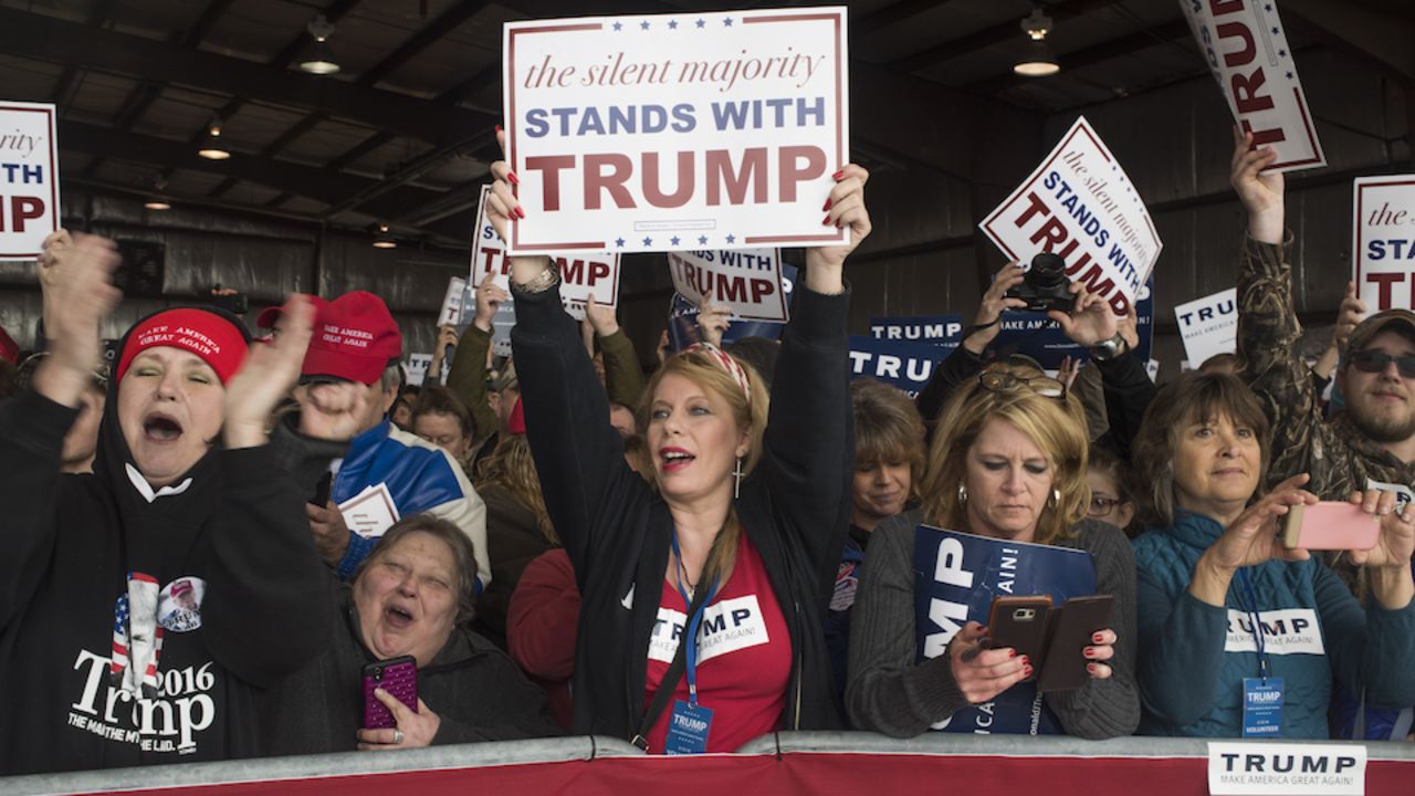 VANDALIA, OH - MARCH 12: Attendees cheer as Republican Presidential candidate Donald Trump took to the stage to speak at a Campaign Rally on March 12, 2016 in Vandailia, Ohio. Today was the first rally  after violence broke out in a Trump Rally in Chicago yesterday which canceled the rally.