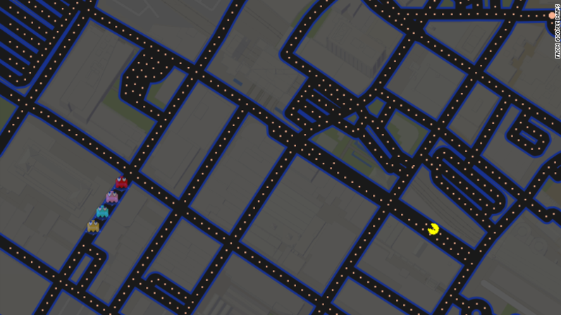 Google Maps añadió un botón que permite que los usuarios conviertan los mapas de la ciudad en laberintos de Pac-Man en los que se puede jugar.