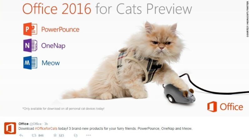 ¡Más humor de gatos! Microsoft también anunció Office 2016 para gatos. No estamos seguros de que es "PowerPounce", pero nos gustaría descubrirlo.