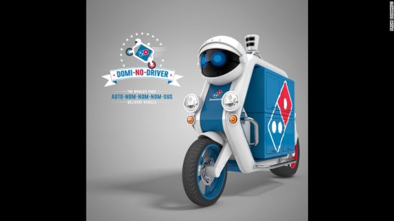 Domino's anunció su "Domi-No-Driver," descrito como el primer vehículo de entrega de pizzas sin conductor del mundo. La compañía dijo que las motocicletas estaban equipadas con "H.U.N.G.A.R. (siglas en inglés para: cobertura y detección del hambre) para ayudar a detectar y navegar obstáculos en tiempo real".