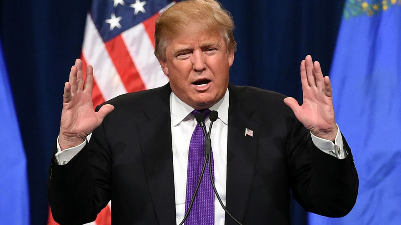 LAS VEGAS, NV - FEBRUARY 23:  Republican presidential candidate Donald Trump speaks at a caucus night watch party at the Treasure Island Hotel & Casino on February 23, 2016 in Las Vegas, Nevada. The New York businessman won his third state victory in a row in the "first in the West" caucuses.