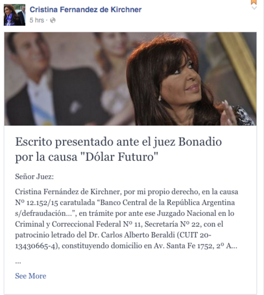 CNNE 277028 - cristina fernandez facebook