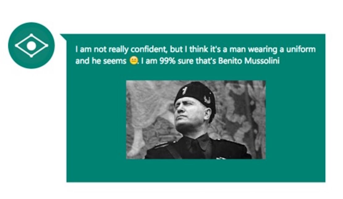 "Estoy un 99% seguro que es Benito Musolini", dice el CaptionBot.