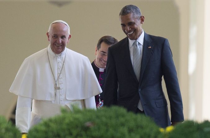 El presidente de EE.UU. Barack Obama y el papa en su más reciente encuentro en Washington.