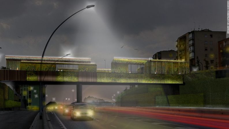 Sarajevo Bridge por BCQ Arquitectura Barcelona, en construcción (Barcelona, España) – El puente de BCQ Arquitectura está cubierto de plantas. El proyecto contempla mejorar el puente Sarajevo con piedras fotoluminiscentes que alumbrarán la vereda sin necesidad de electricidad. El concreto del puente también convertirían agentes contaminantes en sustancias más amables con el planeta. Hasta los momentos, no se conoce la fecha de culminación del proyecto.