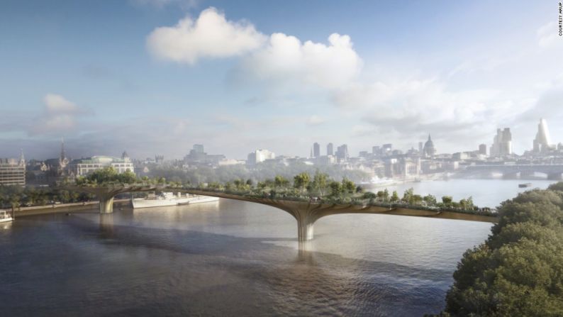 Garden Bridge por Thomas Heatherwick, en construcción (Londres) – Hay alrededor de 30 puentes sobre el Río Támesis, pero este proyecto es el más ambicioso hasta la fecha. Según su diseñador, el puente está inspirado en la famosa escena de Titanic, en la que Jack (interpretado por Leonardo DiCaprio) grita: "Soy el rey del mundo". A lo largo del puente, hay pequeños balcones para recrear la escena. Se espera que el puente sea completado para finales de 2018.