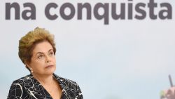 Brazilian President Dilma Rousseff attends the launching ceremony of a new stage of the state-subsidized housing program at Planalto Palace in Brasilia on May 6, 2016.
A special committee in Brazil's Senate was to vote Friday on whether to recommend starting an impeachment trial against President Dilma Rousseff who faces being suspended from office in less than a week. / AFP / EVARISTO SA