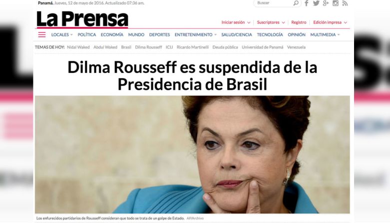 La Prensa, Panamá destaca con una gran fotografía a Dilma Rousseff tras ser suspendida de la presidencia de Brasil.