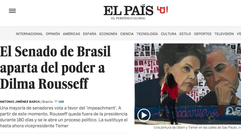 El País, España: El diario español hace referencia a los 180 días que pasará la presidenta fuera de su cargo luego de que el Senado votara a favor del ‘impeachment’.