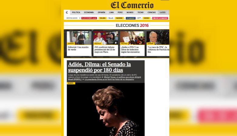 El Comercio, Perú: “Luego de una maratónica sesión de casi 22 horas, 55 senadores (de un pleno de 81) votaron a favor de juzgar a la mandataria”, dice el diario peruano.