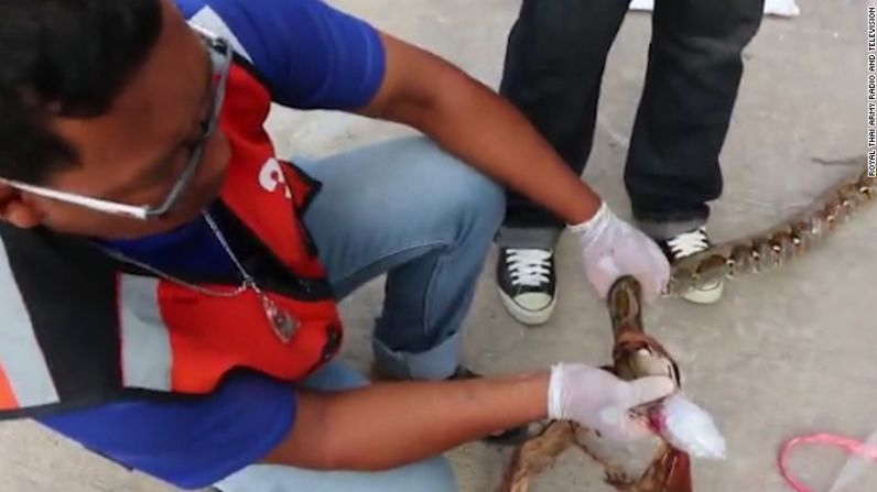 Cuando los rescatistas llegaron, el hombre había pedido mucha sangre pero había logrado atrapar la cabeza del animal en la puerta del baño.