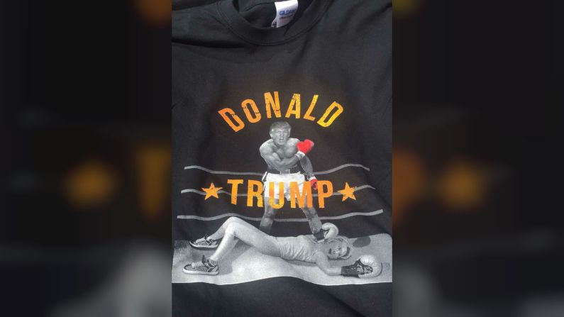 Estas son algunas de las camisetas alusivas a Donald Trump que se venden en los alrededores de la Convención Nacional Republicana en Cleveland. El precio: 20 dólares. Crédito: Marysabel Huston-Crespo/CNN