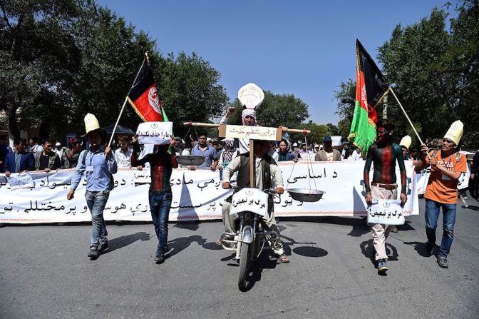 Una vista de la protesta en favor de la minoría hazara que terminó en un atentado de ISIS, en la capital afgana.