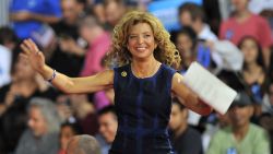 Democratic National Committee Chair, Congresswoman Debbie Wasserman Schultz of Florida arrives on stage during a campaign rally for Democratic presidential candidate Hillary Clinton and running mate Tim Kaine at Florida International University in Miami, Florida, July 23, 2016. 
Embattled Democratic Party chair Debbie Wasserman Schultz said July 24, 2016 she is resigning, following a leak of emails suggesting an insider attempt to hobble the campaign of Hillary Clinton's rival in the White House primaries Bernie Sanders.
 / AFP / Gaston De Cardenas