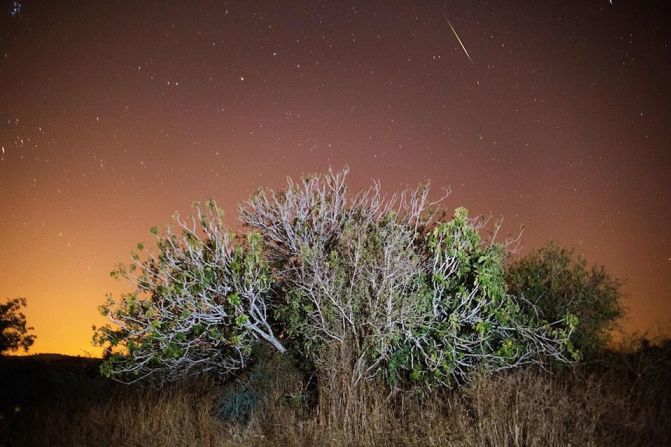 En esta imagen se puede ver un meteoro cruzando el cielo en el centro de Israel (MENAHEM KAHANA/AFP/Getty Images).