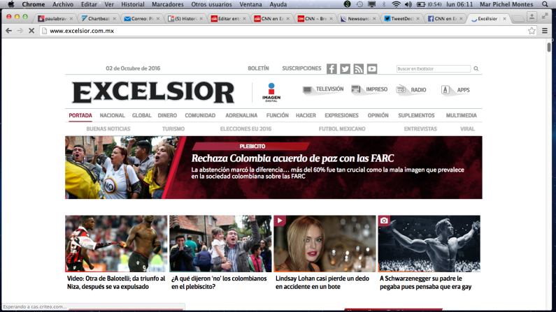 La portada del mexicano Excelsior.