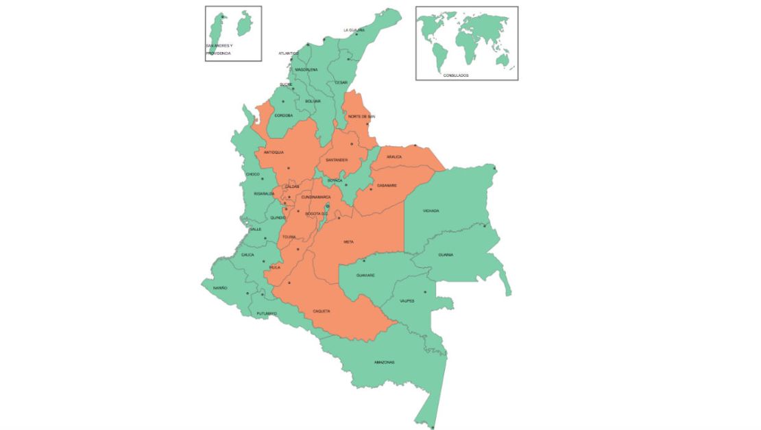 Zonas verdes: voto por el sí; zonas naranja, voto por el no.