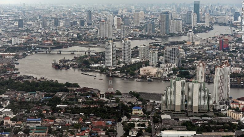 Bangkok, Tailandia. 2014. Una vista aérea del río Chao Phraya en 2014.