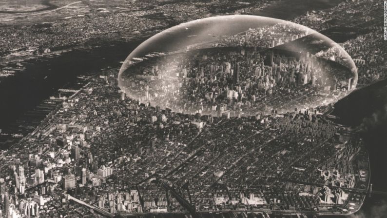 Esta enorme cúpula transparente, imaginada por R. Buckminster Fuller en 1961, debía cubrir parte de Manhattan.