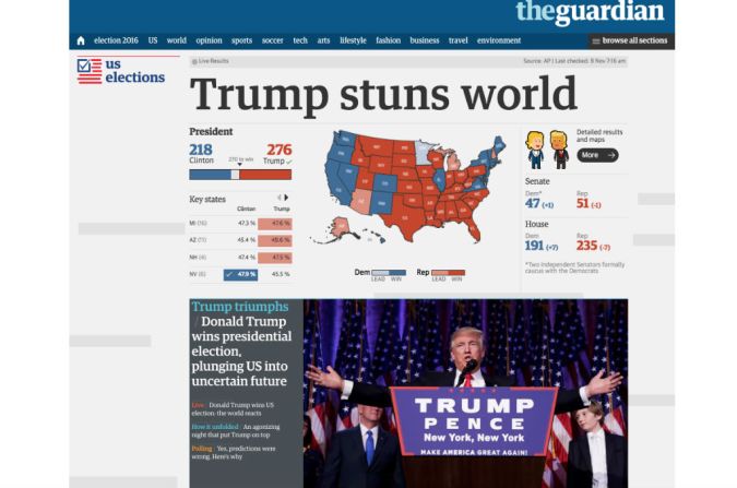 The Guardian, Reino Unido: "La victoria de Trump aturde al mundo".