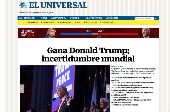 El Universal, México: “Gana Donald Trump; incertidumbre mundial”.