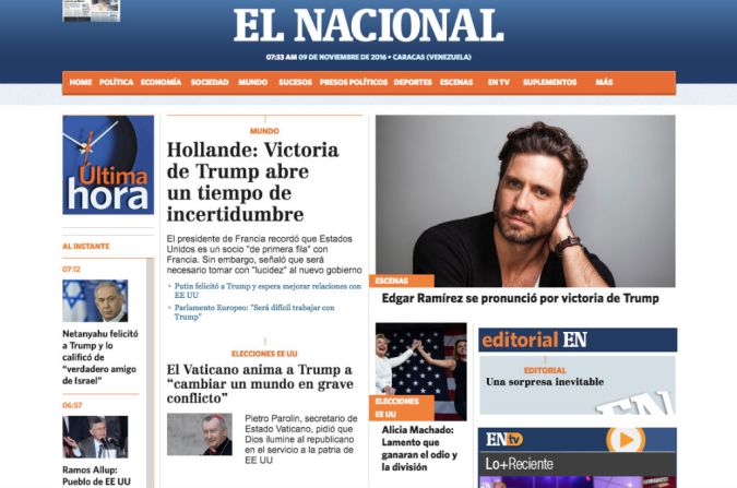 El Nacional, Venezuela: “Hollande: Victoria de Trump abre un tiempo de incertidumbre”.