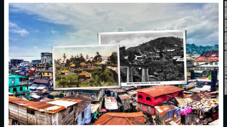 Esta imagen muestra los cambios de la ciudad de Freetown, en Sierra Leona, desde la época colonial hasta hoy. Es de Babak Fakhamzadeh.